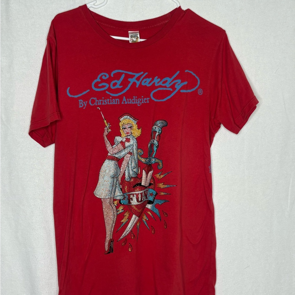 Vintage Ed Hardy Rhinestone Nurse Tee